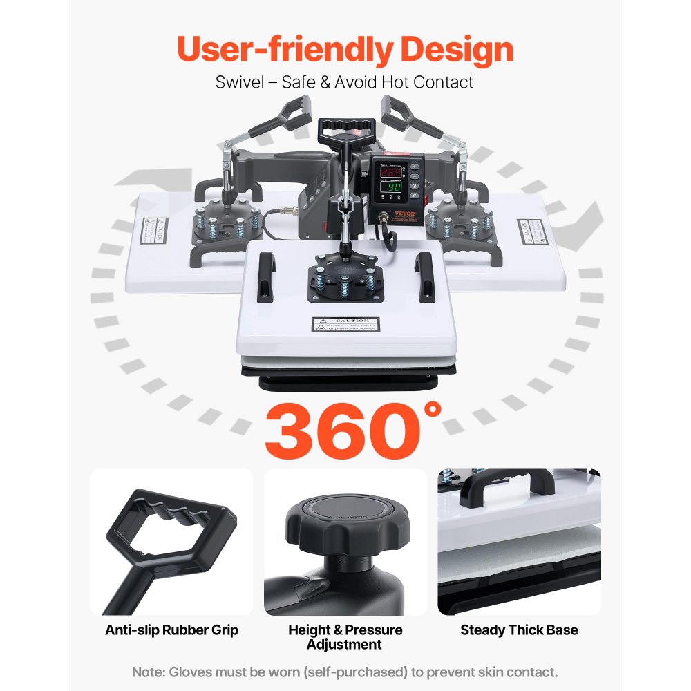 VEVOR Heat Press Machine, 15 x 15 in, 2-in-1 Multifunction, 360° Swing Away, 1200W Double Tube Fast and Even Heating, Digital Precise Control, Sublimation Press Machine for T-Shirts, Hats, Caps