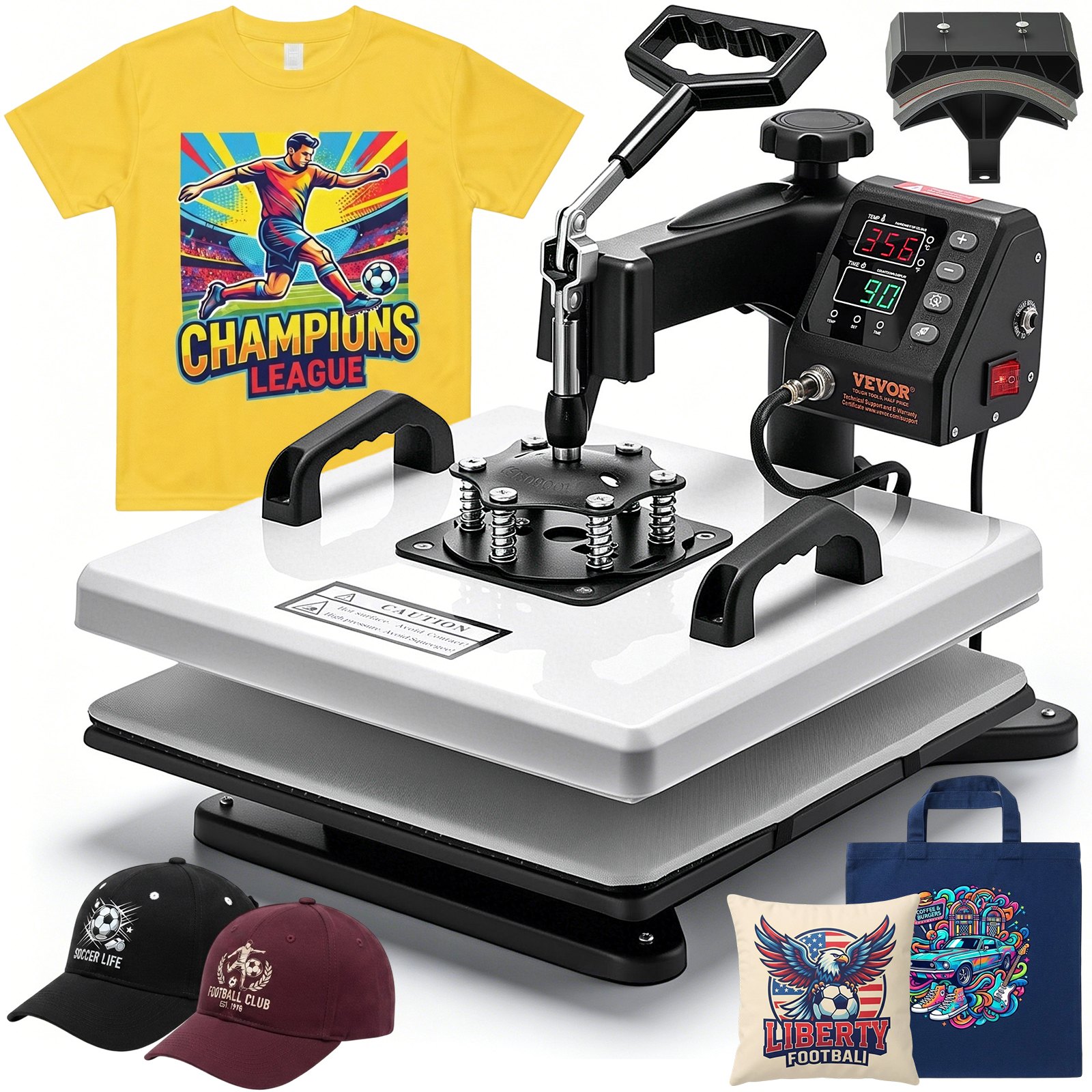 VEVOR Heat Press Machine, 15 x 15 in, 2-in-1 Multifunction, 360° Swing Away, 1200W Double Tube Fast and Even Heating, Digital Precise Control, Sublimation Press Machine for T-Shirts, Hats, Caps