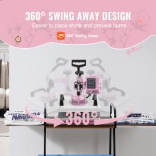 VEVOR Heat Press Machine 12x10 in 2 in 1 with Hat Press for T-Shirts Caps Pink