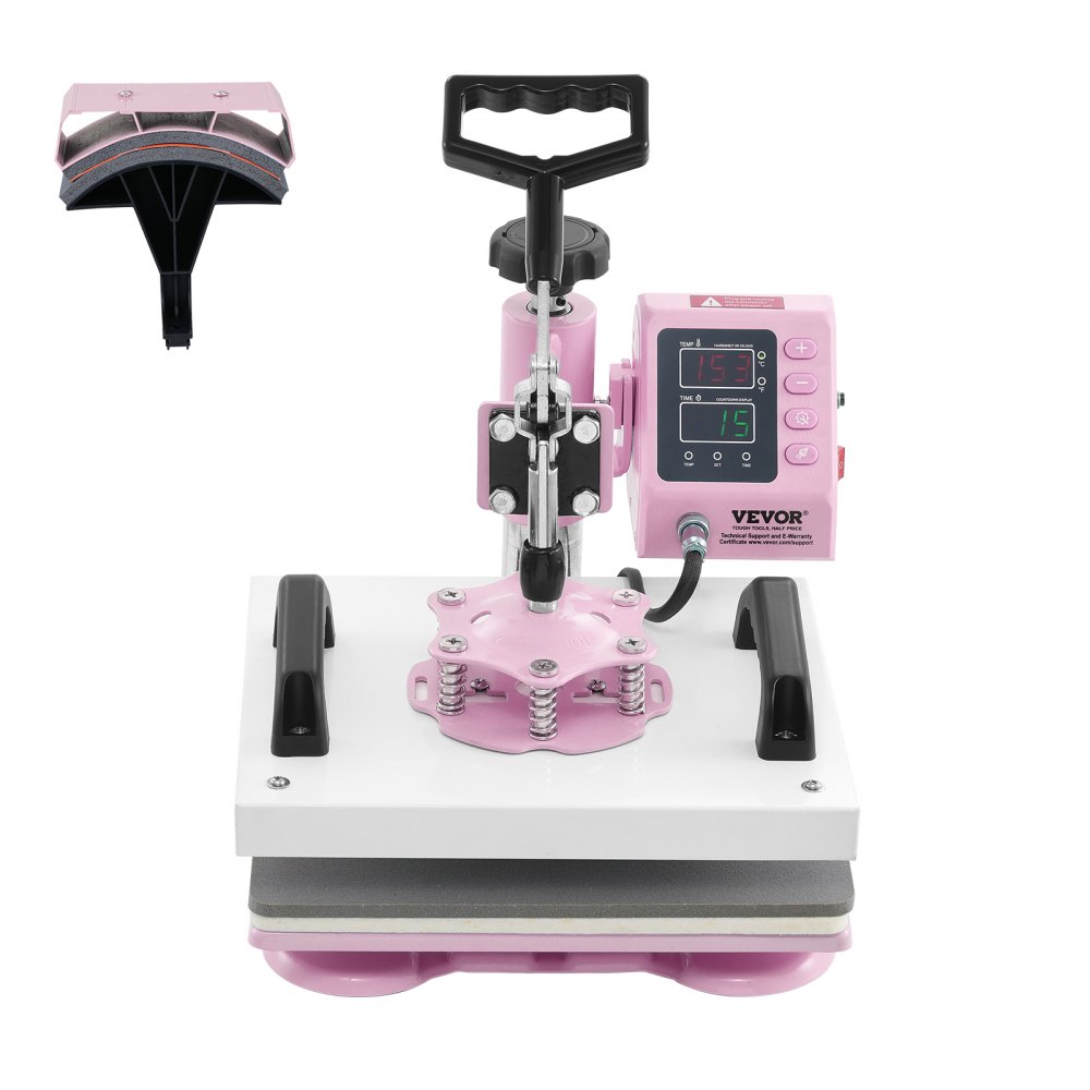 Máquina de prensa térmica VEVOR 12x10 pol. 2 em 1 com prensa para chapéus para camisetas, bonés, rosa