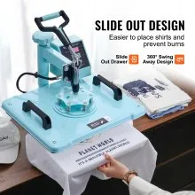 VEVOR Heat Press Machine, 12 x 15 inch, 2 in 1 Heat Transfer Machine with Hat Press, 360° Swing Away T-Shirt Pressing Machine, Digital Precise Control, Fast Even Heating for T-Shirts/Hats/Caps, Green