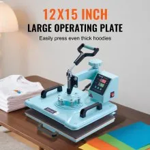 VEVOR Heat Press Machine, 12 x 15 inch, 2 in 1 Heat Transfer Machine with Hat Press, 360° Swing Away T-Shirt Pressing Machine, Digital Precise Control, Fast Even Heating for T-Shirts/Hats/Caps, Green