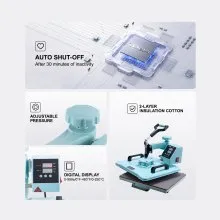 VEVOR Heat Press Machine, 12 x 15 inch, 2 in 1 Heat Transfer Machine with Hat Press, 360° Swing Away T-Shirt Pressing Machine, Digital Precise Control, Fast Even Heating for T-Shirts/Hats/Caps, Green