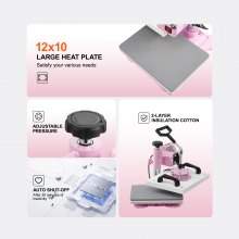 VEVOR Heat Press Machine 12x10in Heat Transfer Machine for T-Shirts Press Pink