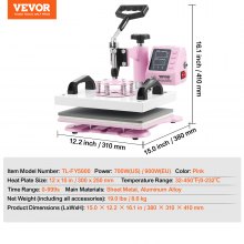 VEVOR Heat Press Machine 12x10in Heat Transfer Machine for T-Shirts Press Pink