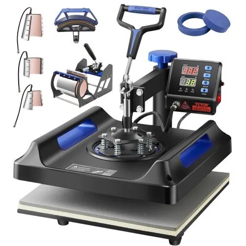 VEVOR Heat Press Machine 8 in 1 Combo, Heat Press 15x15 in, Swing Away T Shirt Printing Machine Digital Control, Multifunction Transfer Machine Sublimation, for T-Shirt Hat Cap Mug Plate, Blue