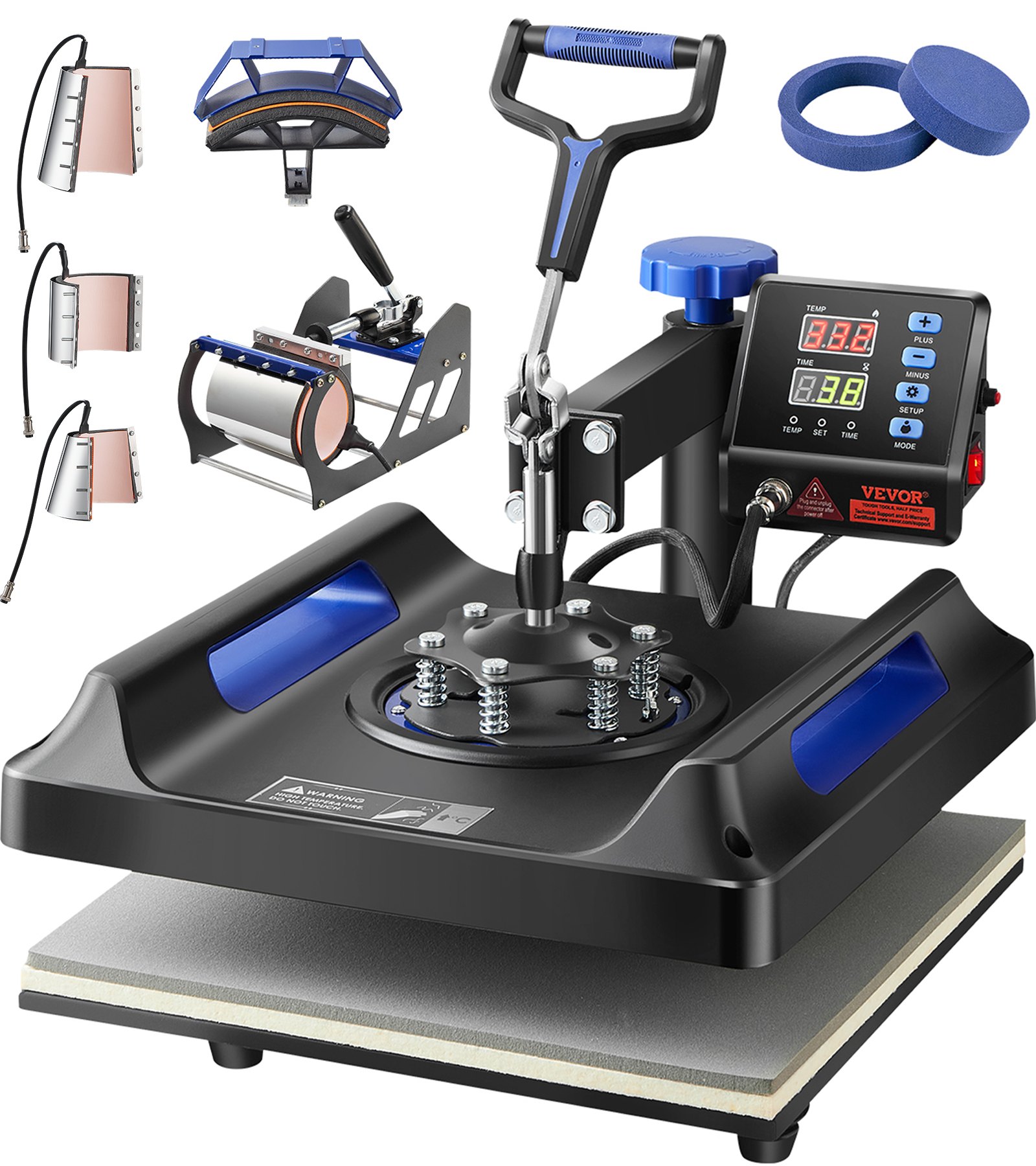 VEVOR Heat Press Machine 8 in 1 Combo, Heat Press 15x15 in, Swing Away T Shirt Printing Machine Digital Control, Multifunction Transfer Machine Sublimation, for T-Shirt Hat Cap Mug Plate, Blue