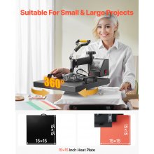 Heat Press Machine 2-In-1 15x15in Sublimation Print Transfer DIY T-shirt Cap