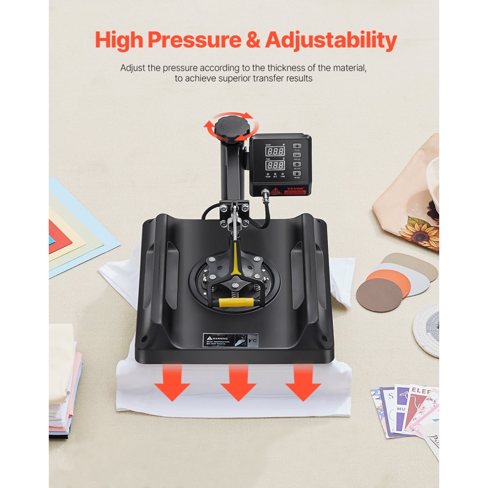 VEVOR Heat Press Machine 8 in 1 Combo, Heat Press 15x15 in, Swing Away T Shirt Printing Machine Digital Control, Multifunction Transfer Machine Sublimation, for T-Shirt Hat Cap Mug Plate, Black