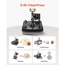 Heat Press Machine Sublimation Machine 15 x 15 Inch 8 In 1 Heat Press Set Black