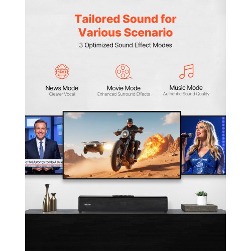 Barre De Son 2.0 Compacte 45 Cm Pour TV, PC, Projecteur - Bluetooth 5.0, 80W, Télécommande, Modes Audio