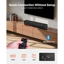 VEVOR Sound Bar for Smart TV, 2.0 Channel, 17-Inch Compact Soundbar TV Speakers for Projector, Bluetooth AUX Connection, Remote Control, Easy Setup, 80W Surround Sound System for PC Home Theater Audio
