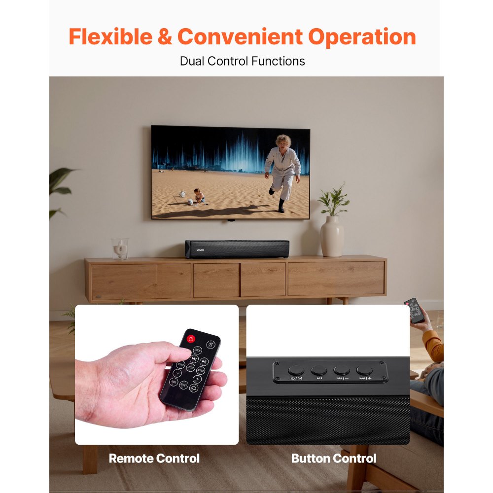 VEVOR Sound Bar for Smart TV, 2.0 Channel, 450 mm Compact Soundbar TV Speakers for Projector, Bluetooth AUX Connection, Remote Control, Easy Setup, 80W Surround Sound System for PC Home Theater Audio