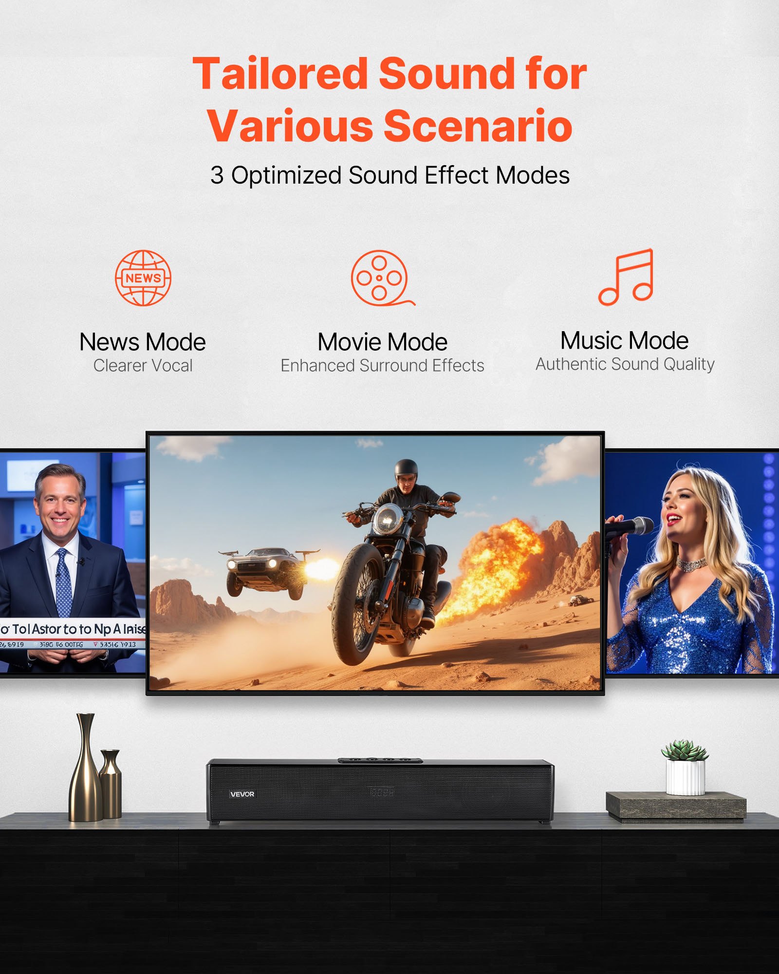 VEVOR Sound Bar for Smart TV, 2.0 Channel, 450 mm Compact Soundbar TV Speakers for Projector, Bluetooth AUX Connection, Remote Control, Easy Setup, 80W Surround Sound System for PC Home Theater Audio