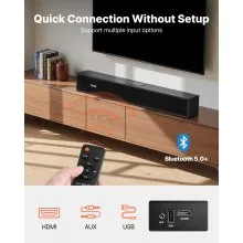 VEVOR Sound Bar for Smart TV, 2.0 Channel, 24-Inch Compact Soundbar TV Speakers for Projector, Bluetooth AUX Connection, Remote Control, Easy Setup, 80W Surround Sound System for PC Home Theater Audio