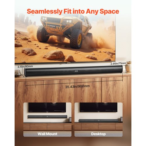 Barre De Son Pour Smart TV 2.0 Canaux, Compacte 45 Cm Enceinte Tv Home Cinema Projecteur Connexion Bluetooth Aux Avec Telecommande Systeme De Son Surround Stereo 80 W Pour Pc Televiseur P 010588912948