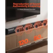 VEVOR Sound Bar for Smart TV, 2.1 Channel, 35-Inch Compact Soundbar TV Speakers with Built-In Subwoofer for Projector, Bluetooth AUX Connection, Easy Setup, 120W Surround Sound System for Home Audio