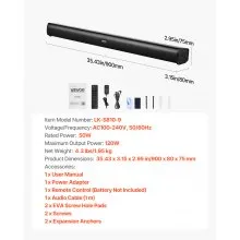 VEVOR Sound Bar for Smart TV, 2.1 Channel, 35-Inch Compact Soundbar TV Speakers with Built-In Subwoofer for Projector, Bluetooth AUX Connection, Easy Setup, 120W Surround Sound System for Home Audio