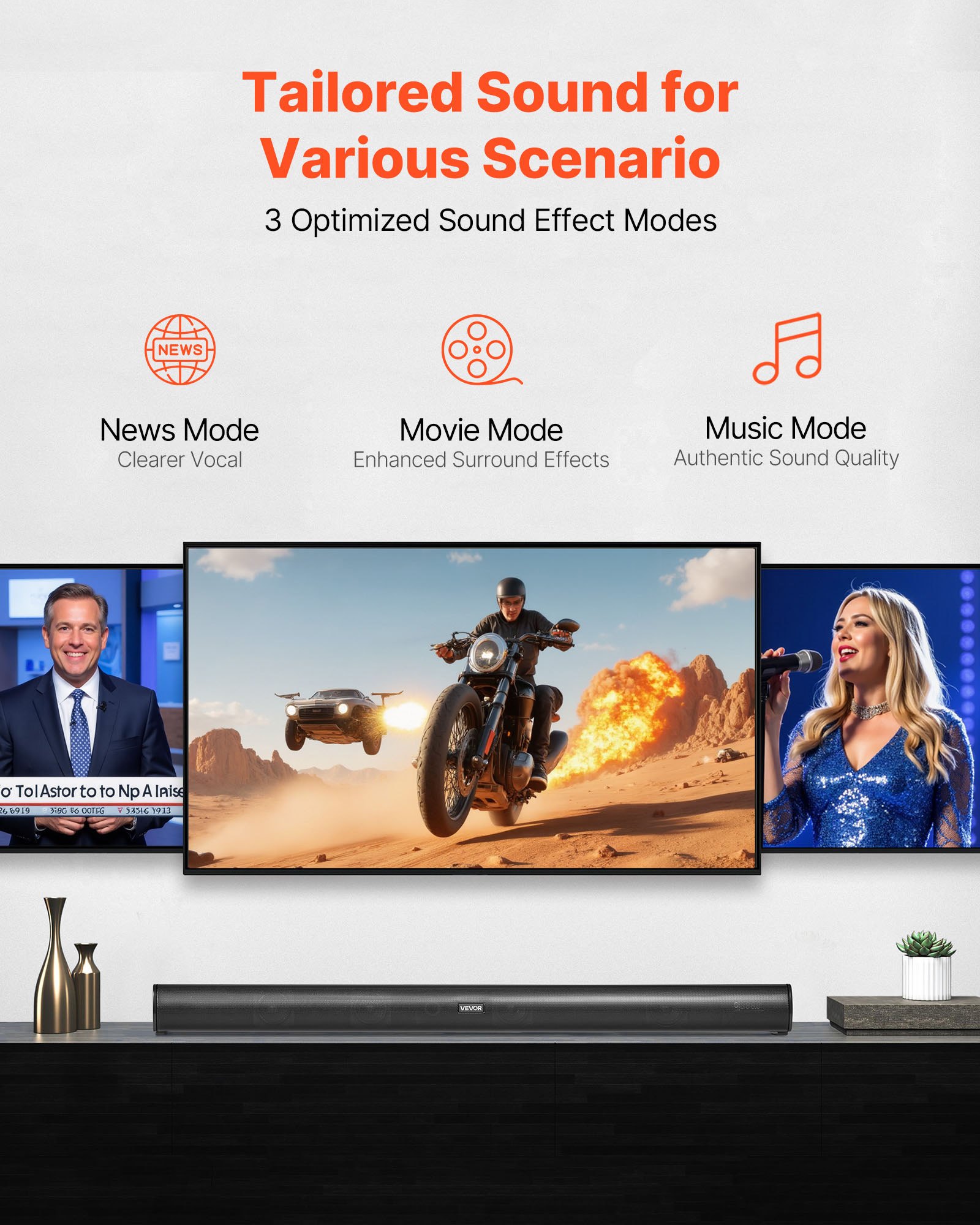 VEVOR Sound Bar for Smart TV, 2.1 Channel, 35-Inch Compact Soundbar TV Speakers with Built-In Subwoofer for Projector, Bluetooth AUX Connection, Easy Setup, 120W Surround Sound System for Home Audio