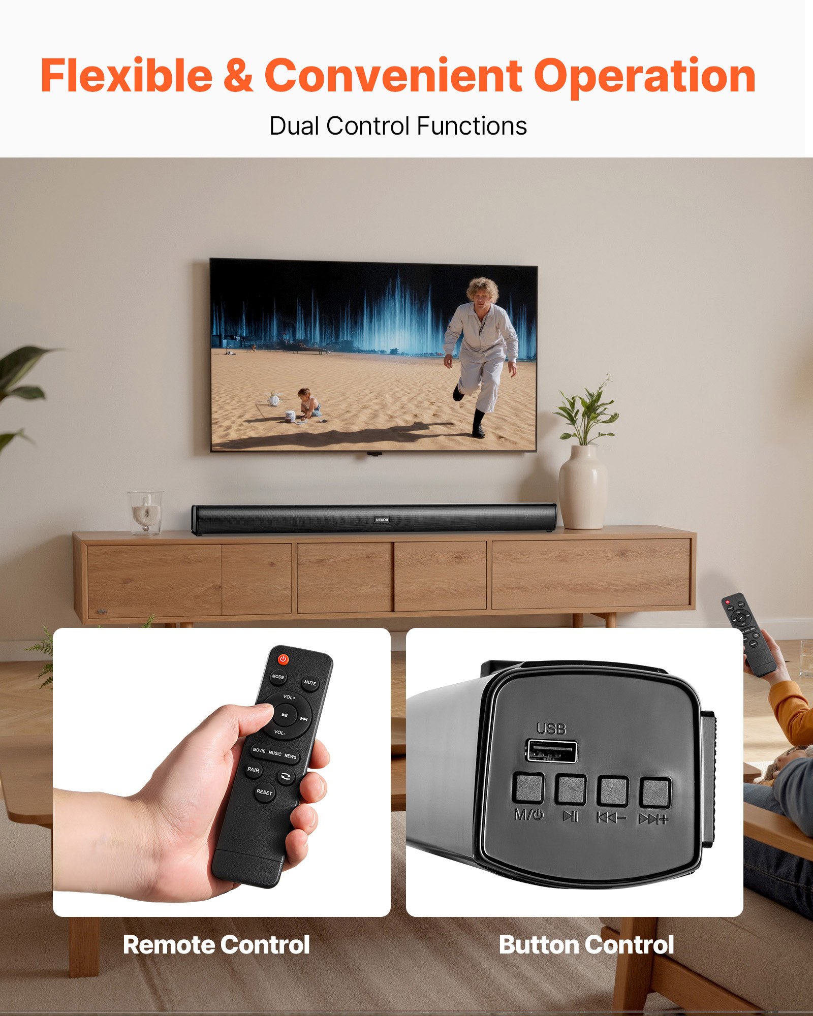 VEVOR Sound Bar for Smart TV, 2.1 Channel, 35-Inch Compact Soundbar TV Speakers with Built-In Subwoofer for Projector, Bluetooth AUX Connection, Easy Setup, 120W Surround Sound System for Home Audio