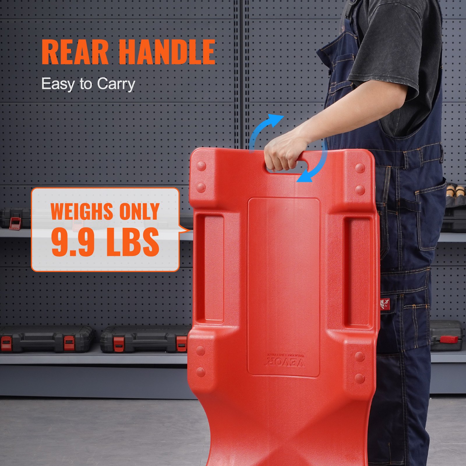 VEVOR Mechanic Plastic Creeper, 1016 mm, 158.8 kg Capacity Automotive Rolling Garage Creeper with Molded Ergonomic HDPE Body Padded Headrest & Dual Tool Trays 6 Wheels, for Garage Shop Auto Repair