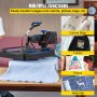 VEVOR heat press machine in use for t-shirts, canvas bags, pillows, and table mats.