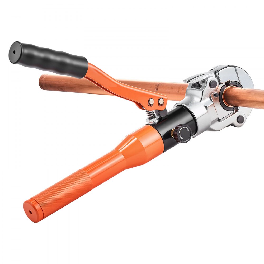 VEVOR Copper Pipe Crimping Tool, Hydraulic Driven Press Tool with 1/2", 3/4", 1" VUS Jaws, Copper Tube Fittings Crimper for Narrow Spaces, Straight & Bend Fittings - Compatible with ProPress
