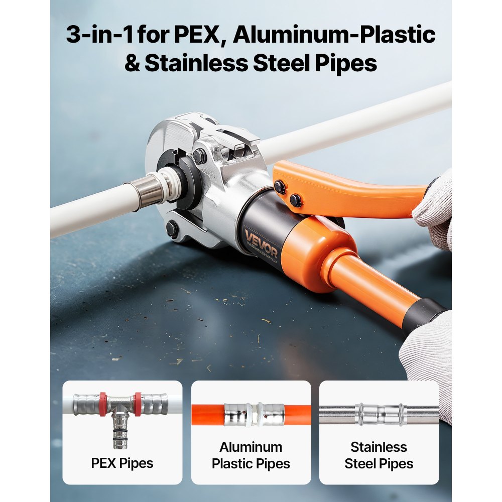 VEVOR Hydraulic Pipe Crimping Tool, Multi-Functional Tube Fittings Crimper with TH16 TH20 TH26 TH32 Jaws for PEX & Aluminum-Plastic Pipes, and V12 V15 V18 V22 V28 Jaws for Stainless Steel Tubes