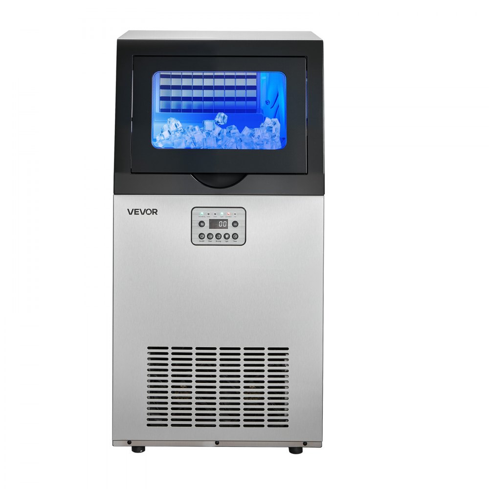 VEVOR Commercial Ice Maker Machine, 45 kg/24h with 14 kg Storage Capacity, Built-in/Freestanding/Under Counter, Stainless Steel Ice Maker with LED Display & Self-Cleaning, for Home Bar Restaurant