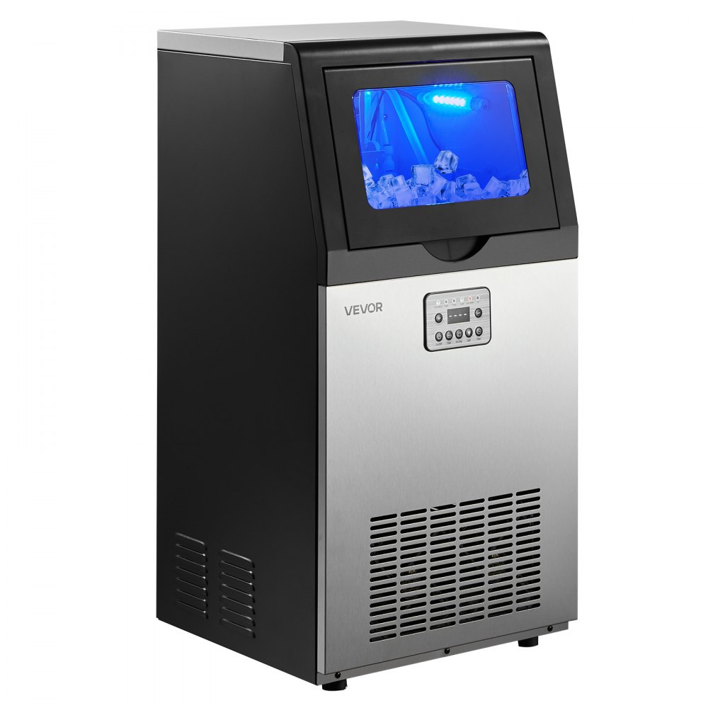 VEVOR Commercial Ice Maker Machine, 45 kg/24h with 14 kg Storage Capacity, Built-in/Freestanding/Under Counter, Stainless Steel Ice Maker with LED Display & Self-Cleaning, for Home Bar Restaurant