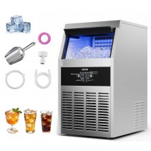 VEVOR Commercial Ice Maker Machine, 59 kg/24h with 14 kg Storage Capacity, Built-in/Freestanding/Under Counter, Stainless Steel Ice Maker with LED Display & Self-Cleaning, for Home Bar Restaurant