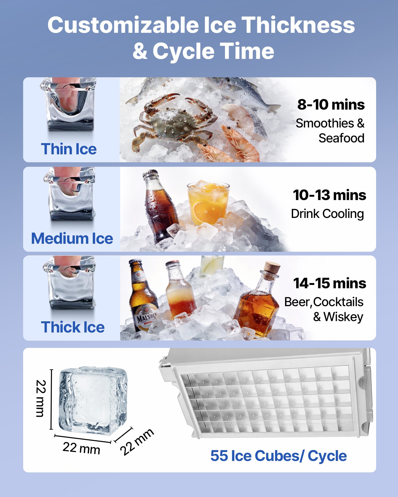 VEVOR Commercial Ice Maker Machine, 73 kg/24h with 14 kg Storage Capacity, Built-in/Freestanding/Under Counter, Stainless Steel Ice Maker with LED Display & Self-Cleaning, for Home Bar Restaurant