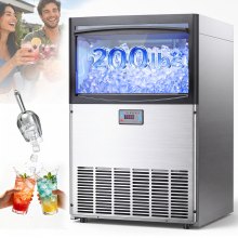Máquina de hielo comercial VEVOR, 200 lb/24 h con capacidad de almacenamiento de 50 lb, empotrable/de pie/bajo mostrador, máquina de hielo de acero inoxidable con pantalla LED y autolimpieza, para bar doméstico y restaurante
