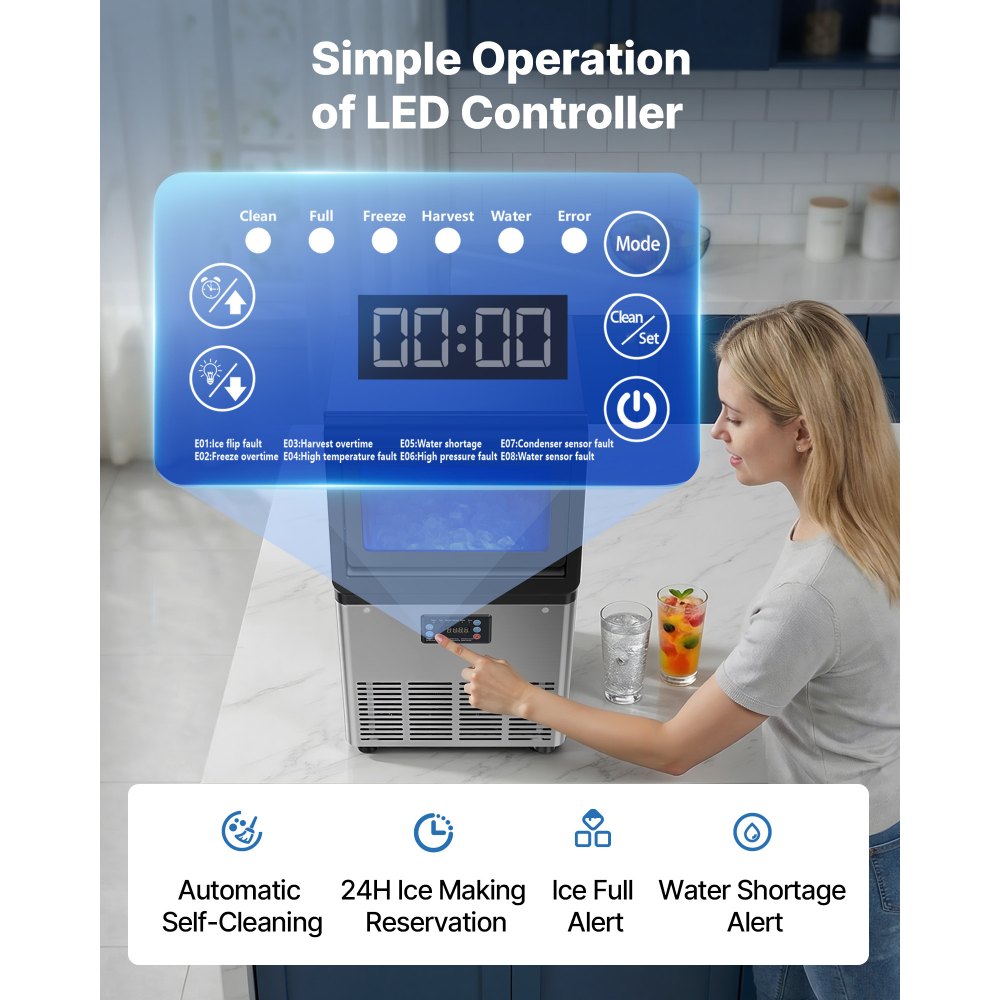 VEVOR Commercial Ice Maker Machine, 36 kg/24h with 6 kg Storage Capacity, Countertop/Freestanding/Under Counter, Stainless Steel Ice Maker with LED Display & Self-Cleaning, for Home Bar Restaurant