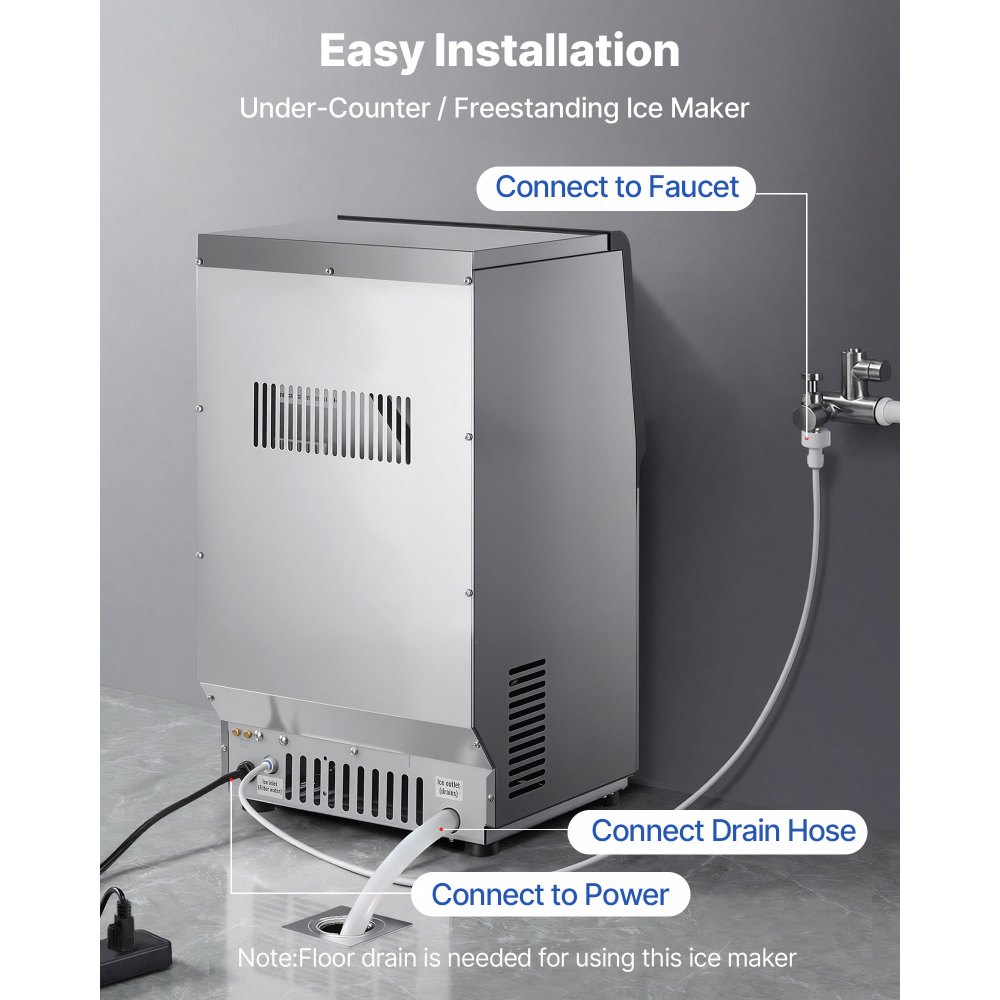 VEVOR Commercial Ice Maker Machine, 36 kg/24h with 6 kg Storage Capacity, Countertop/Freestanding/Under Counter, Stainless Steel Ice Maker with LED Display & Self-Cleaning, for Home Bar Restaurant