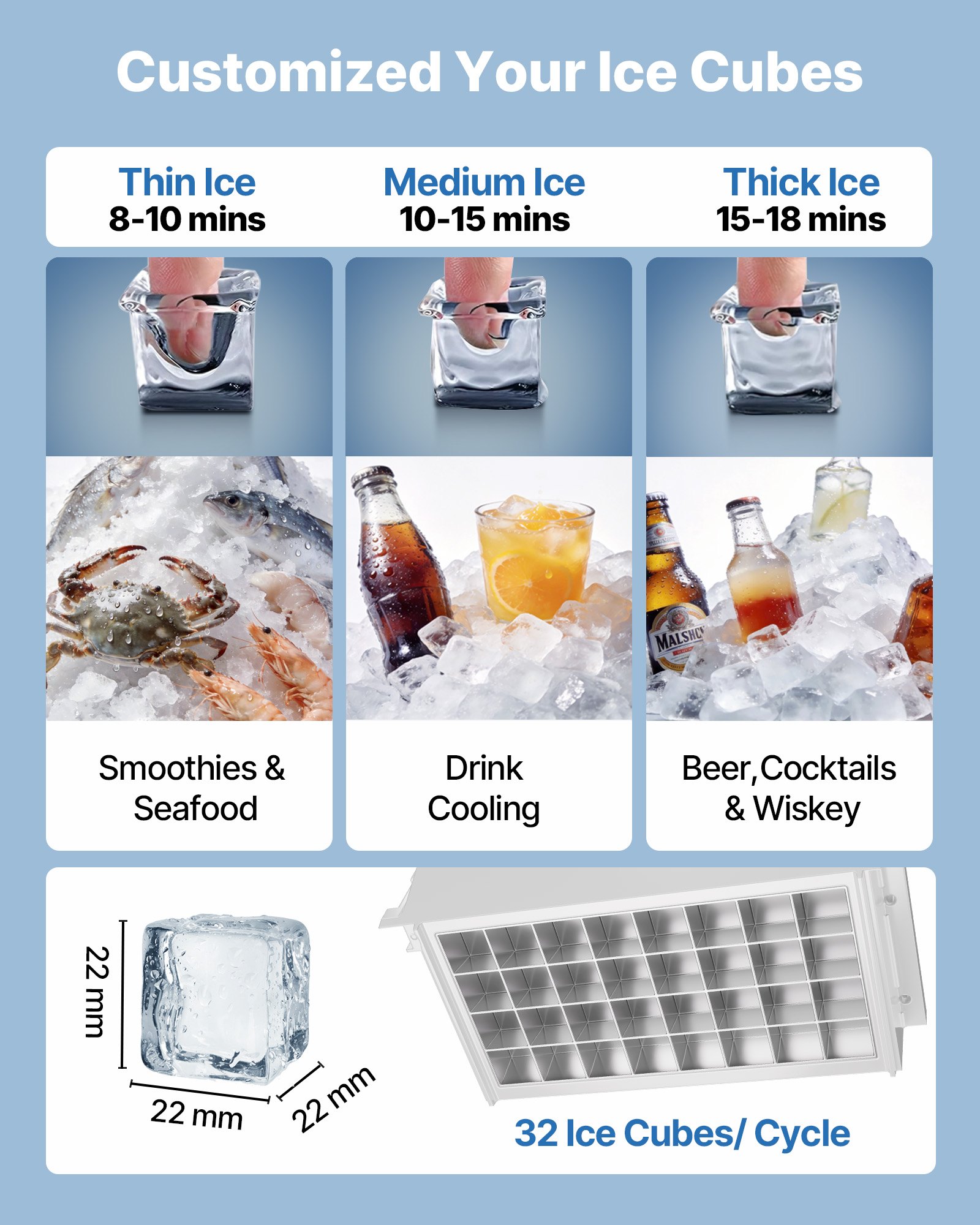 VEVOR Commercial Ice Maker Machine, 36 kg/24h with 6 kg Storage Capacity, Countertop/Freestanding/Under Counter, Stainless Steel Ice Maker with LED Display & Self-Cleaning, for Home Bar Restaurant