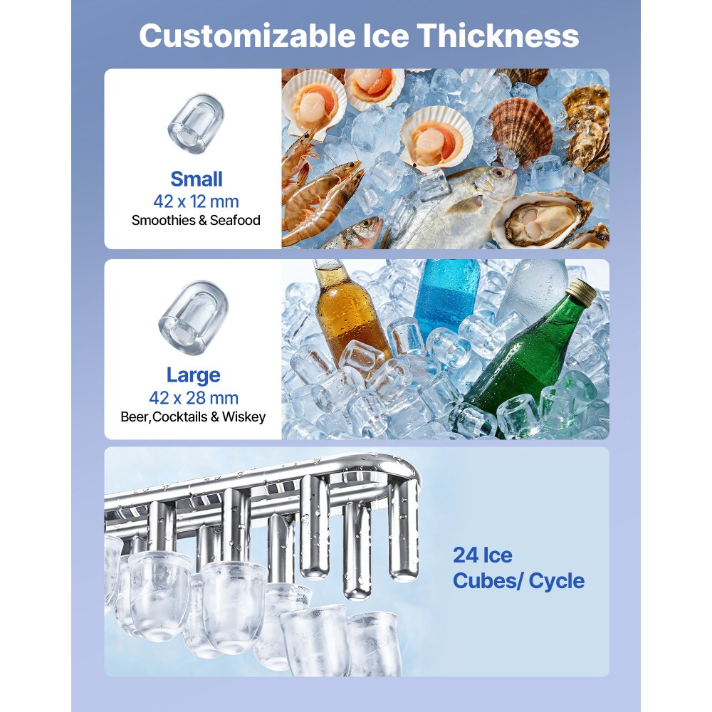 VEVOR Commercial Ice Maker Machine, 100 lbs/24h with 30-35 lbs Storage, Built-in/Freestanding/Under Counter, Stainless Steel Ice Maker with LED Display & Self-Cleaning, for Home Bar Restaurant