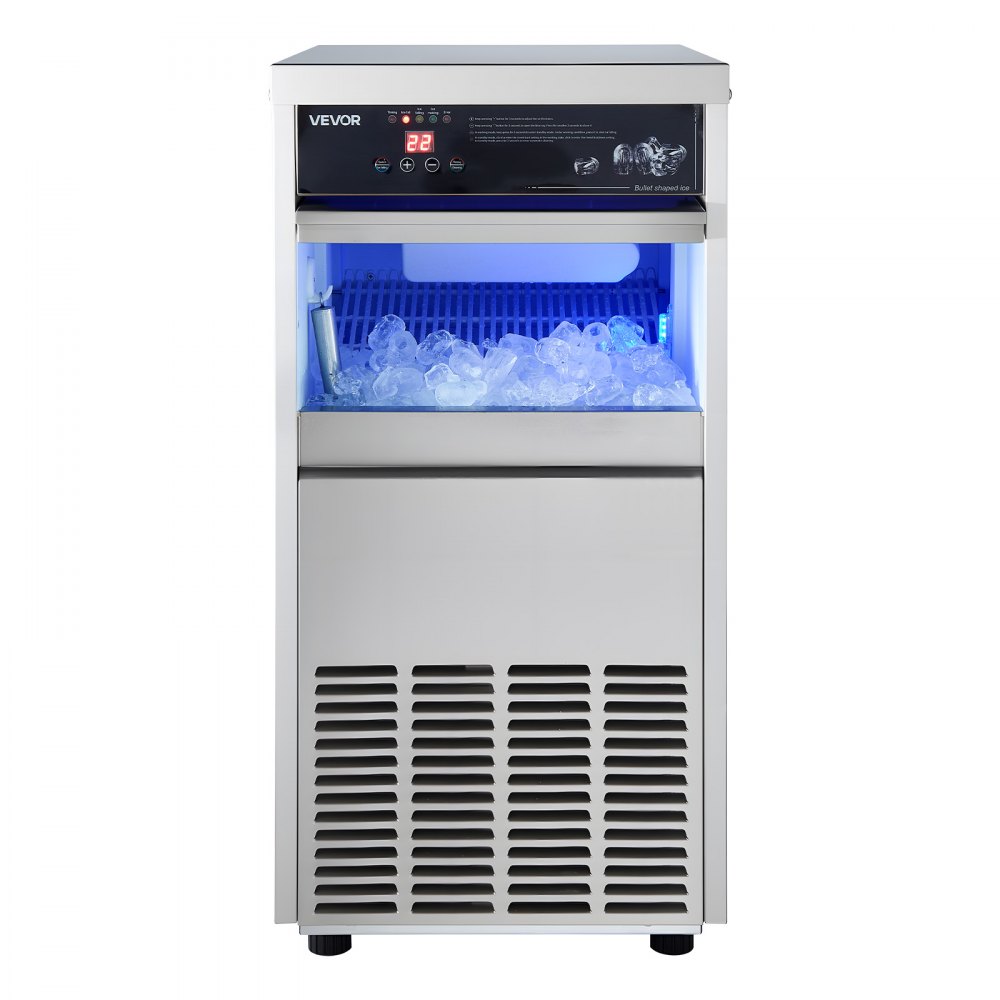 VEVOR Commercial Ice Maker Machine, 100 lbs/24h with 30-35 lbs Storage, Built-in/Freestanding/Under Counter, Stainless Steel Ice Maker with LED Display & Self-Cleaning, for Home Bar Restaurant