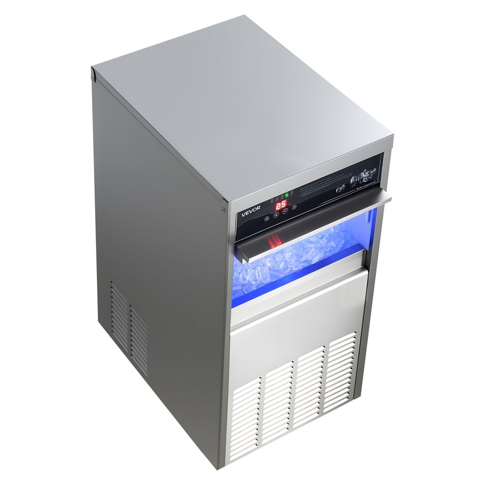 VEVOR Commercial Ice Maker Machine, 100 lbs/24h with 30-35 lbs Storage, Built-in/Freestanding/Under Counter, Stainless Steel Ice Maker with LED Display & Self-Cleaning, for Home Bar Restaurant
