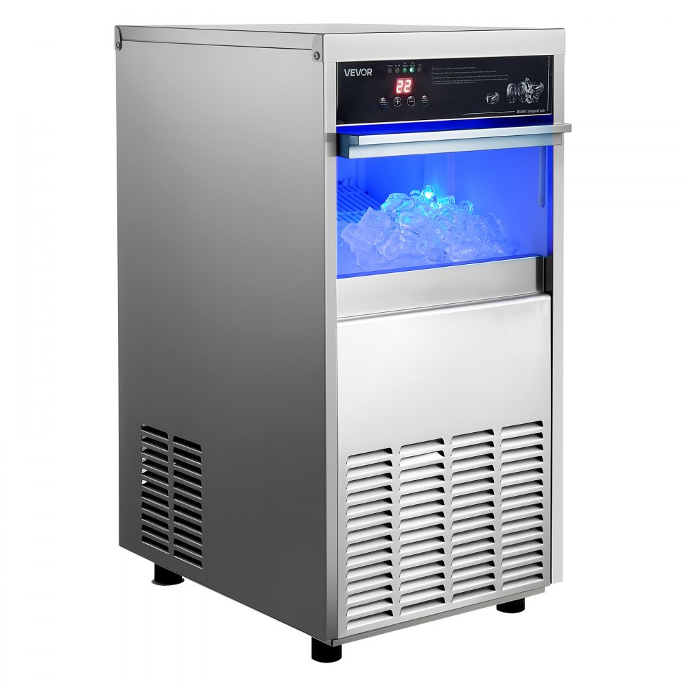 VEVOR Commercial Ice Maker Machine, 100 lbs/24h with 30-35 lbs Storage, Built-in/Freestanding/Under Counter, Stainless Steel Ice Maker with LED Display & Self-Cleaning, for Home Bar Restaurant