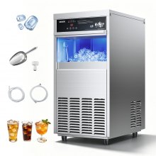VEVOR Commercial Ice Maker Machine, 100 lbs/24h with 30-35 lbs Storage, Built-in/Freestanding/Under Counter, Stainless Steel Ice Maker with LED Display & Self-Cleaning, for Home Bar Restaurant