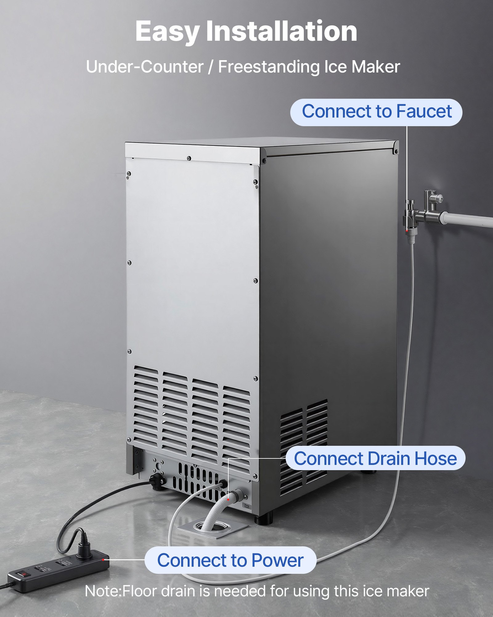 VEVOR Commercial Ice Maker Machine, 100 lbs/24h with 30-35 lbs Storage, Built-in/Freestanding/Under Counter, Stainless Steel Ice Maker with LED Display & Self-Cleaning, for Home Bar Restaurant