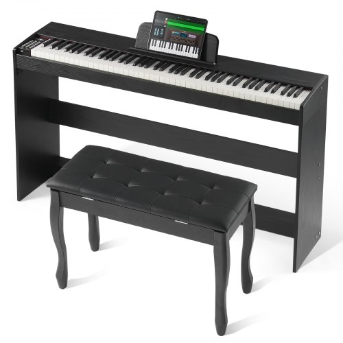 VEVOR 88 Key Fully Weighted Digital Piano Dual Keyboard Mode Cabinet Bracket Bench