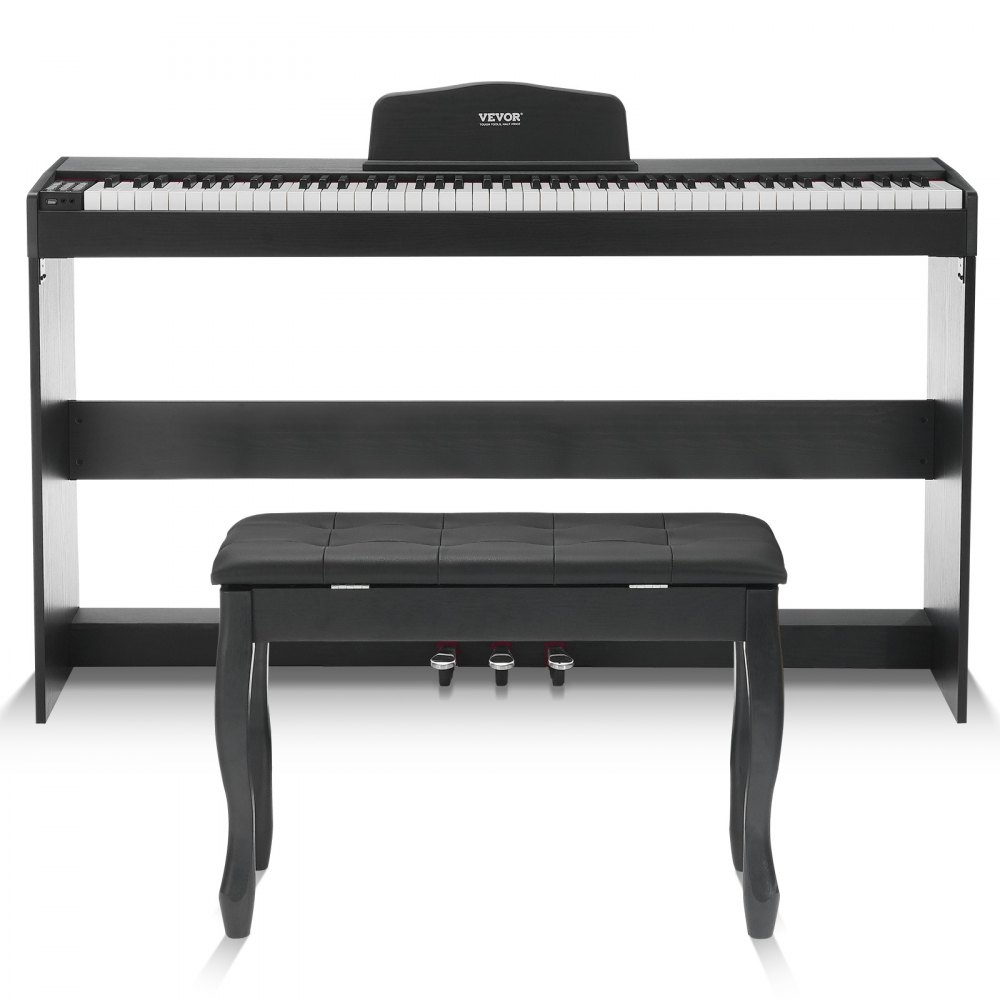 VEVOR viktat digitalpiano, 88 tangenter med fullt viktade tangenter, dubbla keyboard och högtalare, enkelt kabinettfäste med dubbla hörlurar, 200 toner och rytmer, stöd för Bluetooth/USB/MIDI, för lärarlektioner