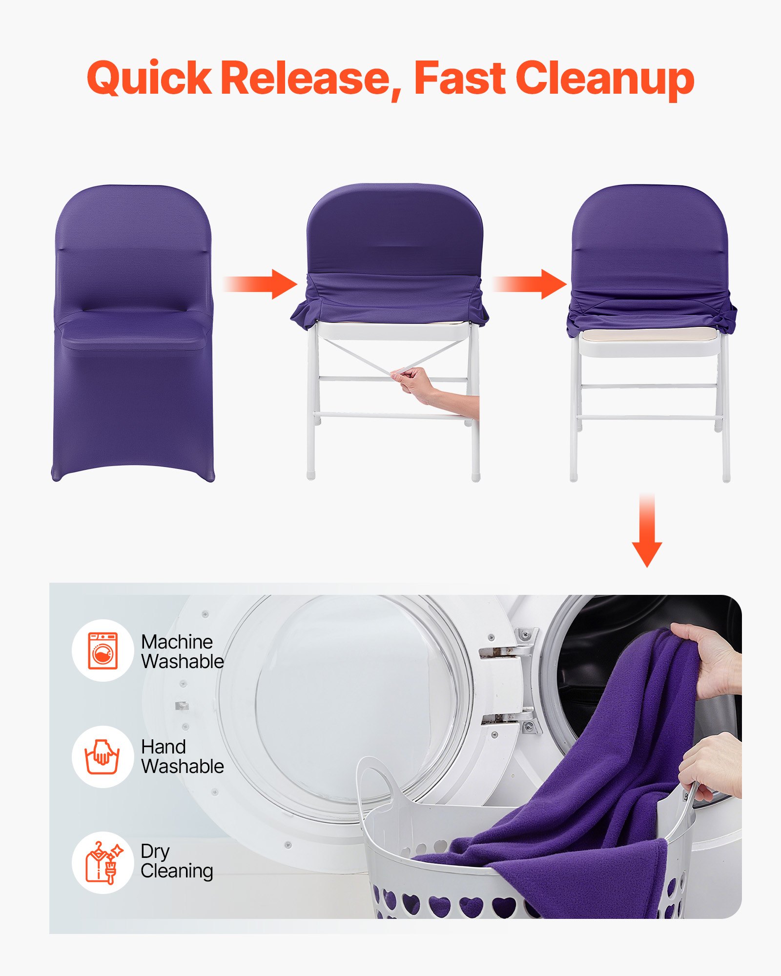 VEVOR 50 Pcs Purple Chair Covers, Polyester Spandex Chair Cover, Stretch Slipcovers for Wedding Party Dining Banquet Flat-Front Chair Covers, Fits Chair Measures up to 17.72 x 18.11 x 30.31 inch