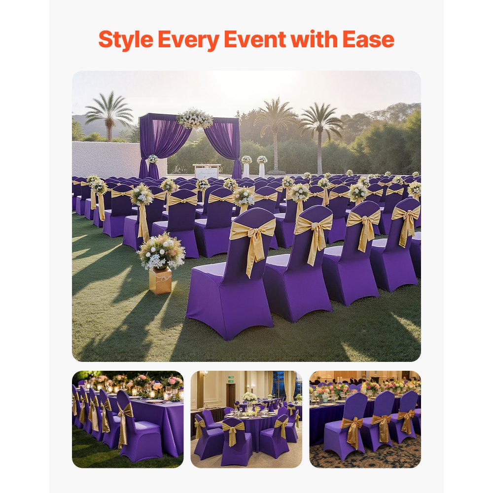 VEVOR 50 Pcs Purple Chair Covers, Polyester Spandex Chair Cover, Stretch Slipcovers for Wedding Party Dining Banquet Flat-Front Chair Covers, Fits Chair Measures up to 20.08 x 17.72 x 37.4 inch