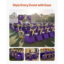 VEVOR 50 Pcs Purple Chair Covers, Polyester Spandex Chair Cover, Stretch Slipcovers for Wedding Party Dining Banquet Flat-Front Chair Covers, Fits Chair Measures up to 20.08 x 17.72 x 37.4 inch