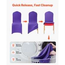 VEVOR 50 Pcs Purple Chair Covers, Polyester Spandex Chair Cover, Stretch Slipcovers for Wedding Party Dining Banquet Flat-Front Chair Covers, Fits Chair Measures up to 20.08 x 17.72 x 37.4 inch