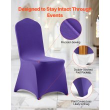 VEVOR 50 Pcs Purple Chair Covers, Polyester Spandex Chair Cover, Stretch Slipcovers for Wedding Party Dining Banquet Flat-Front Chair Covers, Fits Chair Measures up to 20.08 x 17.72 x 37.4 inch