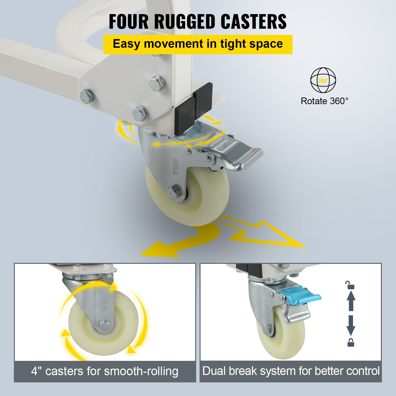 VEVOR jet ski dolly with four rugged 4&quot; casters and dual brake system for easy movement.